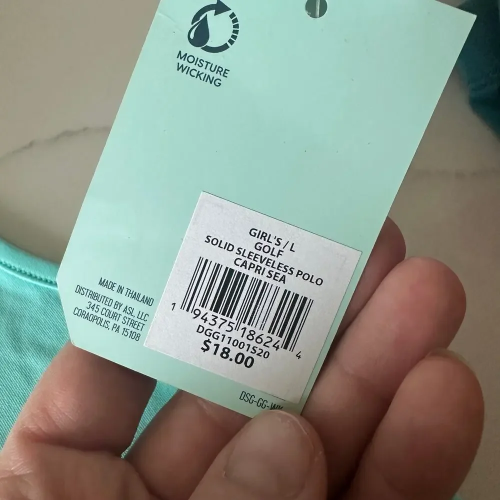DSG Girls' Sleeveless Golf Polo Capri Sea - Size L